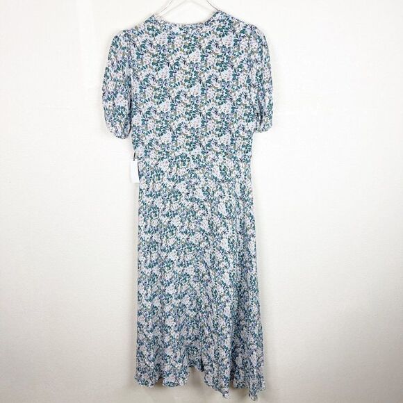 Floret Studios Multi Floral Midi 90s Teal Dress Buttons Large - Picture 8 of 9